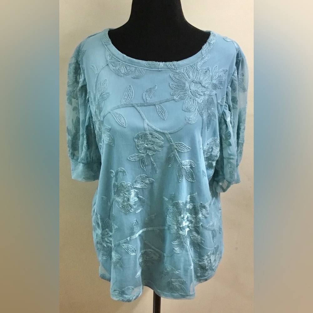 Kim & Cami Los Angeles turquoise lace floral embroidery